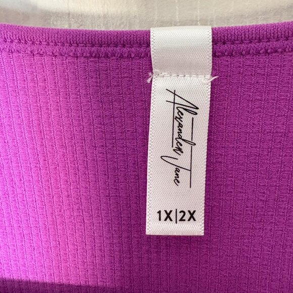 Alexander Jane Purple Ribbed V-Neck Crop Tank Top 1X/2X — Plus Size Stretchy Lou - Picture 2 of 3